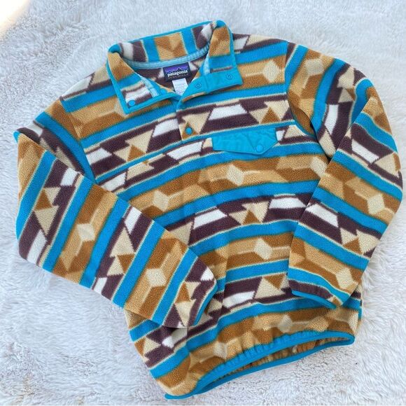 PATAGONIA Houdini Geometric Aztec Fleece Snap-T Synchilla Pullover Sweater Sz. S - Picture 1 of 5